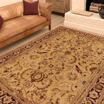 handmade Traditional Kafkaz Chobi Ziegler Lt. Gold Burgundy Hand Knotted RECTANGLE 100% WOOL area rug 9 x 12